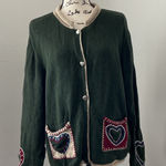 Christopher & Banks Vtg Hand-Embroidered Heart – Forest Green Folk Art SweaterXL Photo 0