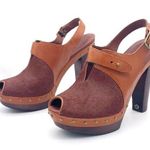 UGG  Nicco Leather Calf Hair Platform Peep Toe Slingback Sandal Brown Size 8.5 Photo 0