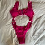 NWT Cut Out Hot Pink Zip Front One Piece Swimsuit Size XL Photo 3