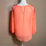 American Eagle Boho Blouse, Tunic Style Sheer Coral Pink Top, Tie Front, Size XS Photo 2