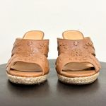 Jack Rogers Sophia Oak Brown Leather Wedge Whipstitch Heel Open Toe Sandals 7 M Photo 5