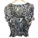 BCBGMAXAZRIA Chiffon Top V-Neck Abstract Black Gray Short Sleeves Neck Tie NWT Photo 5