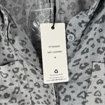 Pink Rose  Gray Leopard Print‎ Button-Up Top Roll-Tab Sleeve Gauzy Lightweight M Photo 3