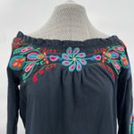 Johnny Was JWLA Black Dress Off Shoulder Long Sleeve Floral Embroidered Size S Photo 4