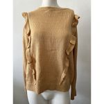 BCBGeneration Ruffle Crew Neck Long Sleeve Acrylic Pullover Light Gold Sweater L Photo 1