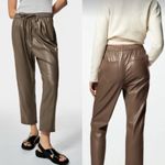 ZARA RELAXED FAUX LEATHER THE WEEKEND MID-RISE PANTS Beige Size L Photo 1