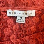 Haute Monde Short Puff Sleeve Geometric Lace Sheer NWT Orange Medium Workwear Photo 4