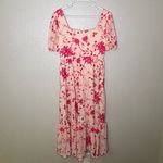 Kensie Floral Embroidered Puff Sleeve Chiffon Midi Dress In Blush/ Rasberry Photo 4