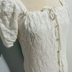 ZARA  Oyster White Jacquard Knit Squared Neck Summer Boho Midi Lined Dress Sz S Photo 7