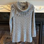 Sweater Tunic Short Dress Drape Neck Cable Knit Fringe Womens Medium Photo 3