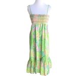 Lilly Pulitzer Vintage 1990s Smocked Tropical Print Hawaiian Midi Dress Photo 1