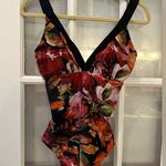 Manvar Floral One Piece Swimsuit Bathing Suit Brazil Size 46 US Medium Large NWT Red Photo 0