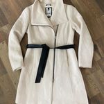 SOIA & KYO Womans White Wool Leather belted Coat Size Small Petite Photo 0