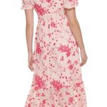 Kensie Floral Embroidered Puff Sleeve Chiffon Midi Dress In Blush/ Rasberry Photo 1