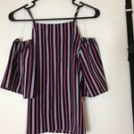Almost Famous Red Navy Striped Cold shoulder Top Photo 4