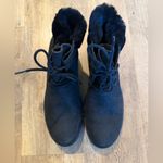 Eileen Fisher  Kenille Black suede Genuine Shearling Trim Wedge Bootie size 7.5 Photo 2