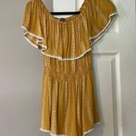 Lulus See Ya There Mustard Yellow Print Off-the-Shoulder Romper Photo 3