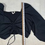 Levi's Devin Blouse Black Crop Long Balloon Sleeve Ruched Tie Front Women's Sz L Photo 6