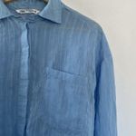 ZARA women's Medium shirred casual business Light Blue Striped Button-Up Shirt Photo 1