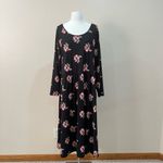 Old Navy Black Floral Print Fit & Flare Scoop Neck Long Sleeve Midi Dress XXL Photo 4