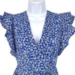 Monteau Floral Ruffle Sleeve Wrap Peplum Blouse Blue White Size Small Photo 1