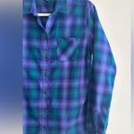 Eddie Bauer Plaid Flannel Button Down Shirt, Purple/Green/Blue, Size Medium Photo 3