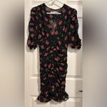 ZARA  sheer black floral red roses ruched small ruffle cocktail party Dress Photo 2