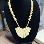 Vintage Fan Pendant‎ Necklace Beaded Boho Chic Statement Jewelry Women Tan Photo 0