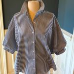 English Factory Avara  Molly Top Black White Striped Collared Balloon Sleeve New Photo 1