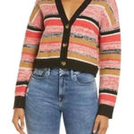 Nordstrom BP BLACK MARL STRIPE Button Down Red Black V-Neck Crop Cardigan Sweater XS Photo 0