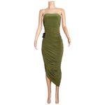 Norma Kamali  Strapless Diana Ruched Stretch Jersey Midi Dress, Military, XS Photo 6