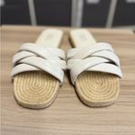 ZARA  Women's White Criss Cross Leather and Jute Slides Sandals Photo 6