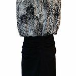 Suzi Chin Dress Black White Sheath Blouson Animal Print Ruched Black Skirt 8 EUC Photo 1