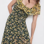 ZARA  floral ruffle yellow slit front midi dress size medium blogger spring‎ Photo 0