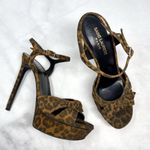 Saint Laurent Bianca Bow 105 Leopard Suede Platform Stiletto Sandal Heels Brown Photo 0