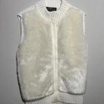 Kikit Ivory Faux Fox Fur Front Stretchy Knit Back Zip Vest Sleeves Size Long White Size L Photo 0