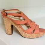 Adrienne Vittadini orange leather wedge size 9 Platform Cork Wedge Sandal Photo 3