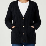 ZARA  Black Cable Knit Button Front Cardigan Sweater Size Medium Photo 0