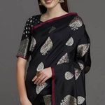 Women’s Kanjivaram Soft Lichi Silk Banarasi Sarees With Blouse Piece Black Size M Photo 0