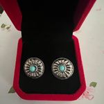 Women’s Stainless Steel Silver Faux Turquoise Stud Earrings Photo 1