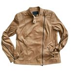 Adrienne Vittadini Womens Tan Camel Faux Suede Moto Jacket Asymmetrical Zip M Photo 5