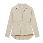 NEW TEREA Black Zoe Cinched Waist Oversized Shirt XL Tan Photo 5