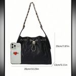 Black quilted faux leather shoulder bag purse with gold chain & gold accents Photo 4