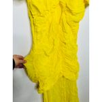 DE LA VALI Yellow Middle Front Cutout Ruching Flowy Sheer Skirt Olympia Gown 14 Size 10 Photo 7