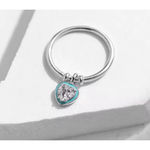 Boutique NEW Platinum Plated S925 Simulated Diamond Teal Heart Charm Ring, Size 6 Photo 1