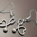 Silver Love Heart Fancy Dress Nurse Doctor Student Stethoscope Hook Earrings Photo 0