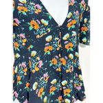 ZARA Women's Ruched Short Sleeve Floral V Neck Top Blouse Navy Blue Size XS Photo 6