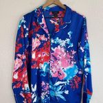 Natori Satin Blue Floral Tsubaki Knotch Long Sleeve Pajamas Shorts Set Medium Photo 0