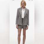 ZARA  New Ecru/Black Long Sleeve Lapel Collar Plaid Double Breasted Blazer Size S Photo 5