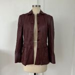 Kinaff Burgundy Leather Blazer Jacket XS Front Button Pockets Tailored Brown Photo 11